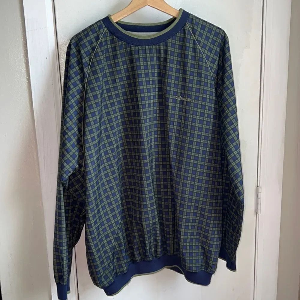 CATALINA Navy and Green Plaid Check Pullover Windbreaker Golf Jacket-XL